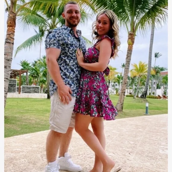 Floral Print Mini Dress Ruffle Detail Tie Back Fuchsia Green White - Picture 16 of 16